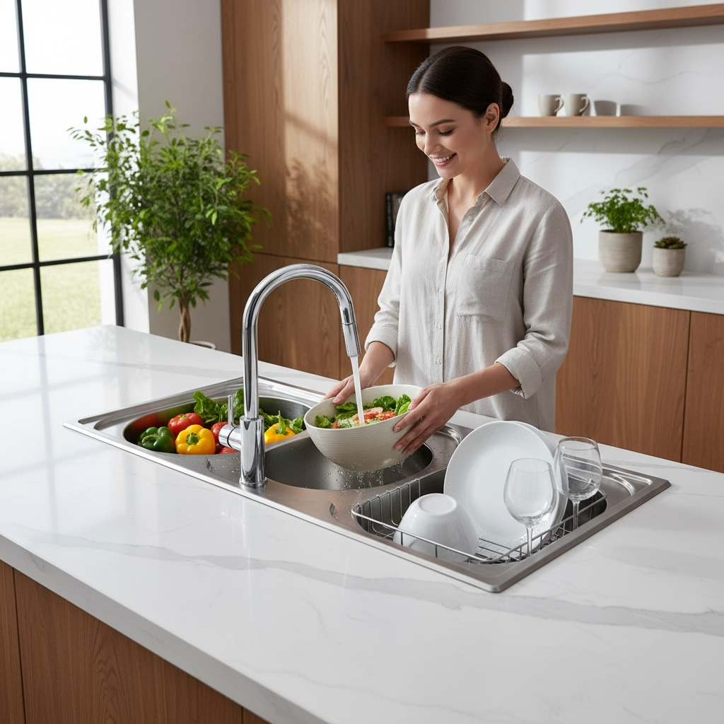 Évier de cuisine encastrable 3bac inoxydable 122x50cm