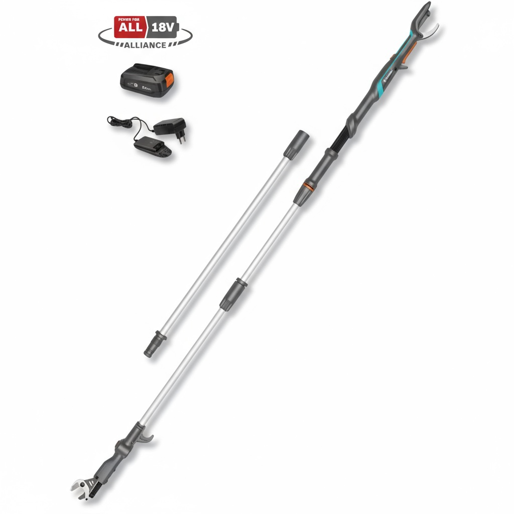 Sécateur télescopique GARDENA HighCut 360/18V P4A - Portée 5m - Kit prêt à l'emploi avec batterie