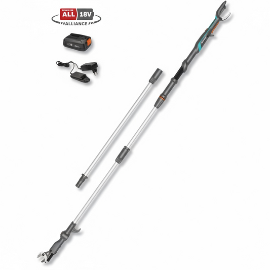 Sécateur télescopique GARDENA HighCut 360/18V P4A - Portée 5m - Kit prêt à l'emploi avec batterie