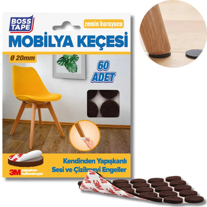 BOSS TAPE Patin anti glissement adhésif de meuble forme Ronde 20mm Marron (60pcs) - SQES