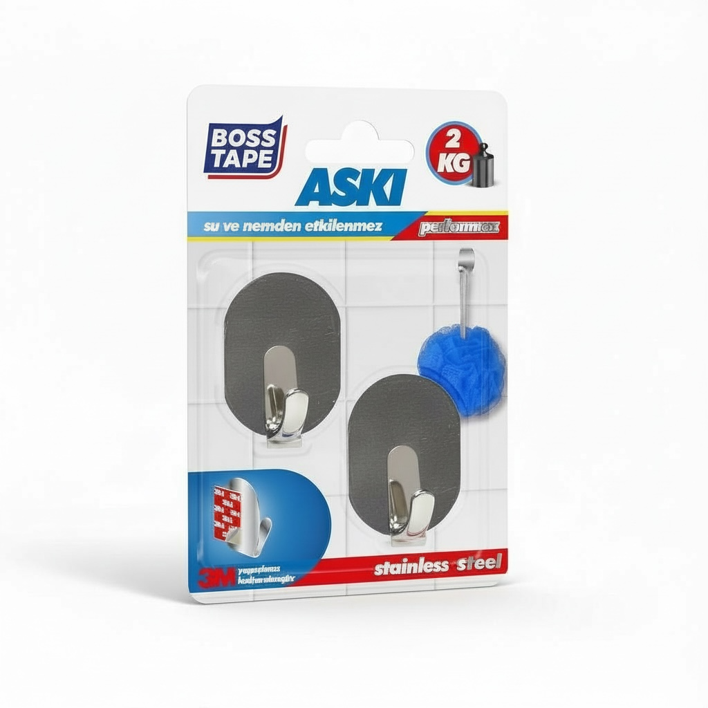 Crochet Mural BOSS TAPE Inox 33mmx44mm (2pcs) – Sans Perçage