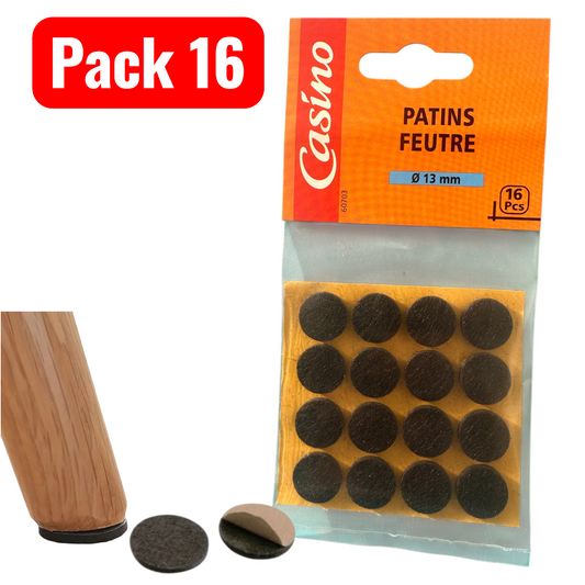Patin Feutre Adhésif 13mm Marron Pack 16pcs Antidérapant SQES