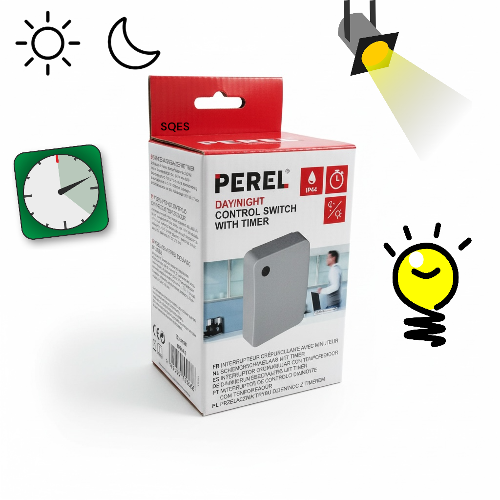 Interrupteur Crépusculaire avec Minuteur PEREL - Max 2000W IP44