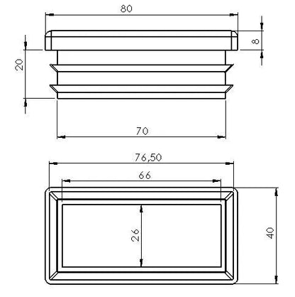 Embout Rectangulaire pour bouchon de meuble - 10 pcs 80mmx40mm NOIR - SQES