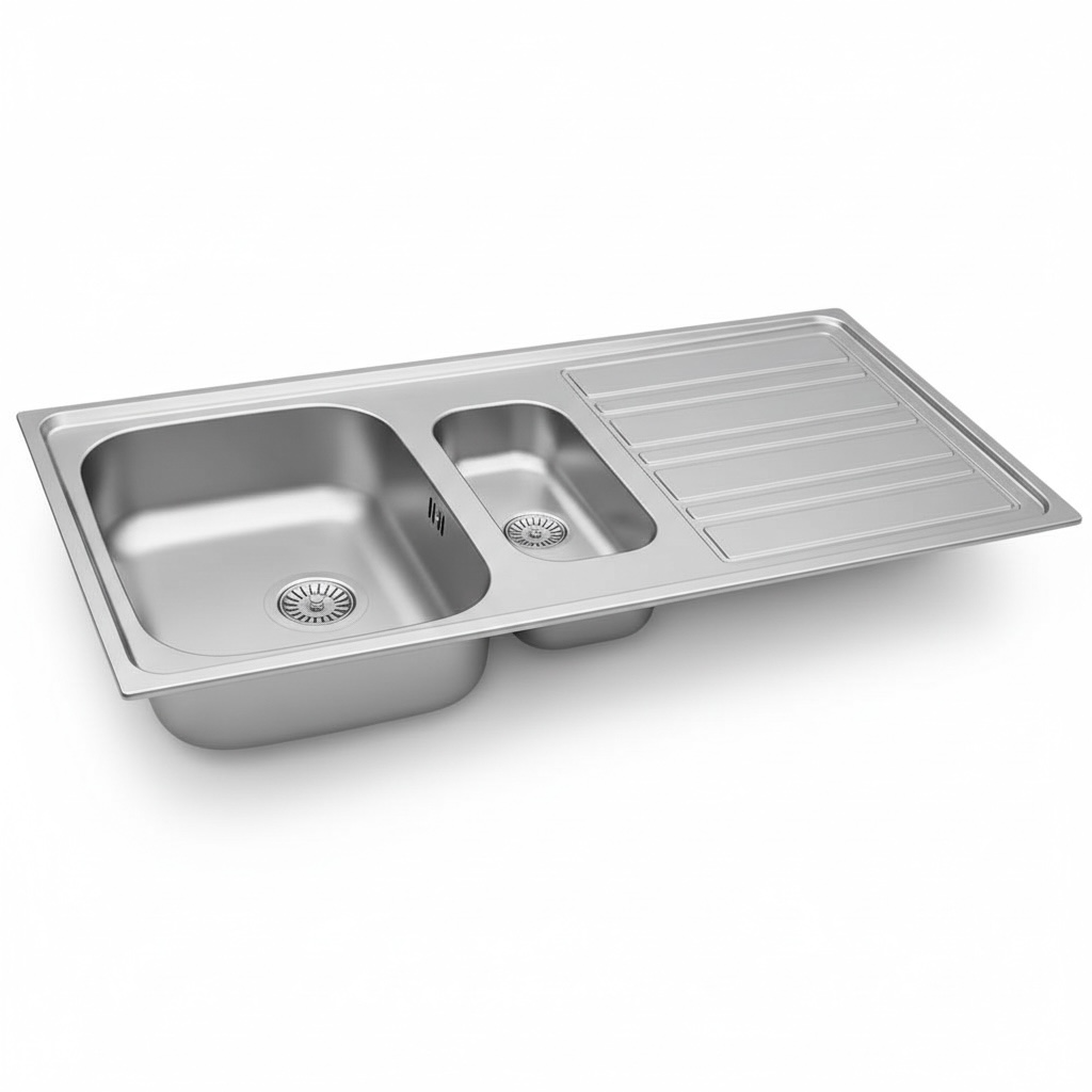 Evier Inox 100x50 cm - 1 Grande Cuve + 1/2 Cuve + Égouttoir Encastrable | Banka Sinks