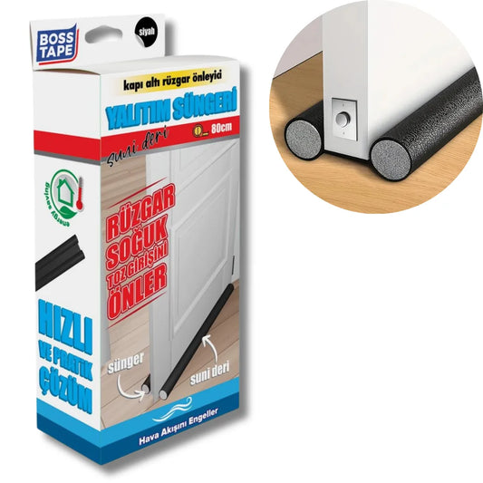 BOSS TAPE Boudin de Porte Isolant Froid, avec Double Joint en simili Cuir NOIR - SQES