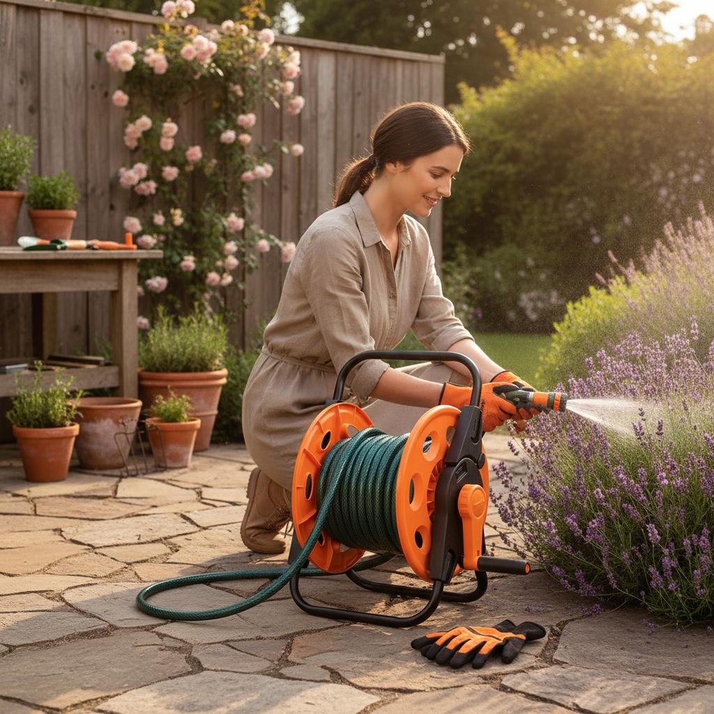 Lot dévidoir ACEM avec 25m tuyaux vert 15mm - Kit arrosage jardin