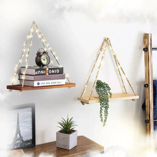 1 Etagère murale suspendue en bois Naturelle - Etagère lumineuse - SQES