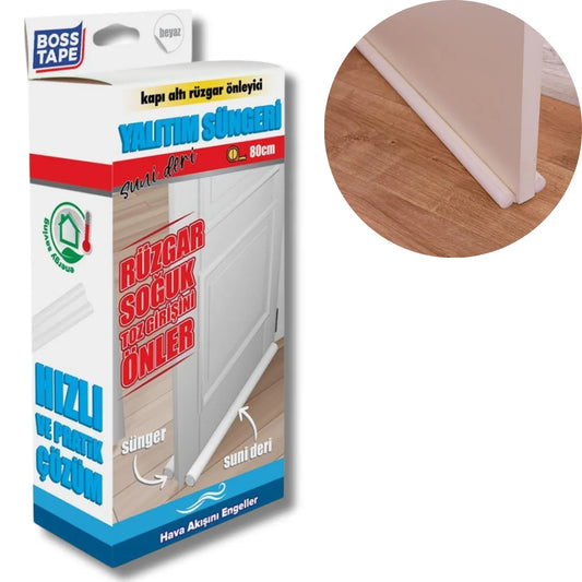 BOSS TAPE Boudin de Porte Isolant Froid, avec Double Joint en simili Cuir BLANC - SQES