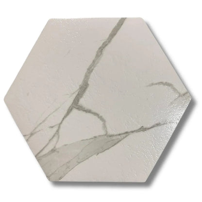 Panneaux autocollants de sol en PVC (6 pcs) imperméables et antidérapants hexagonaux 23cmx20cm, Blanc marbre - SQES