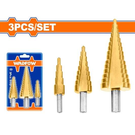 Jeu de forets étagés - Mèches pyramides - Conique - Hss - 3 pcs - SQES