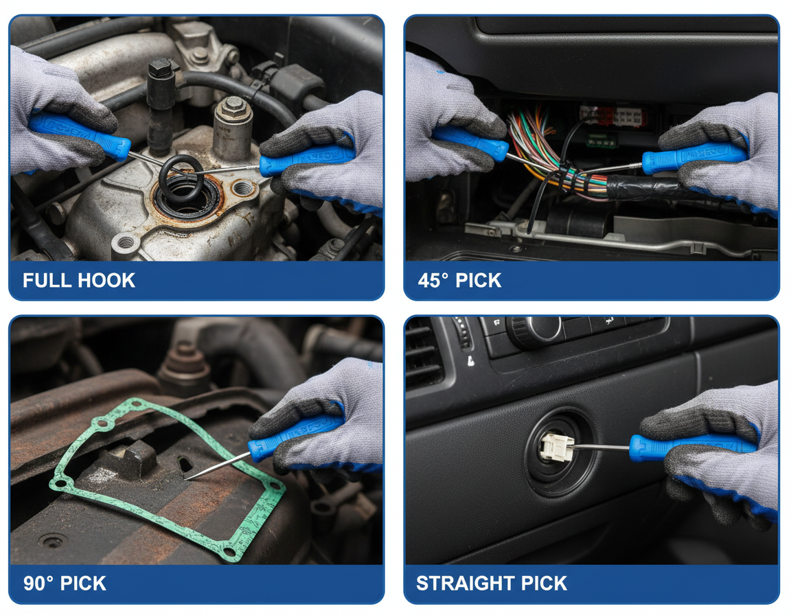 4 panneaux montrant chaque outil en action