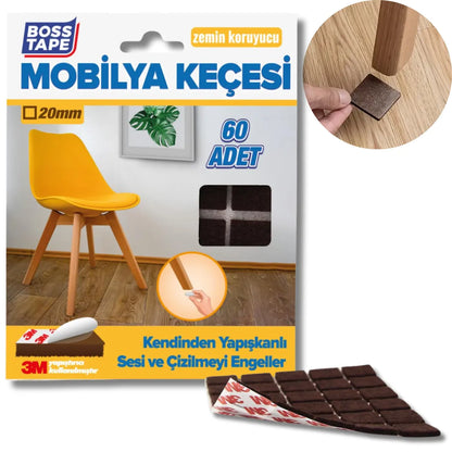 BOSS TAPE Patin anti glissement adhésif de meuble forme Carrée 20mm Marron (60pcs) - SQES