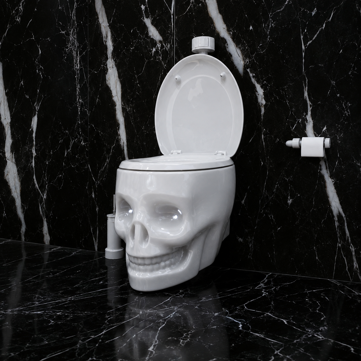 WC Suspendu Design Crâne – Céramique Blanche Brillante | Yeux LED