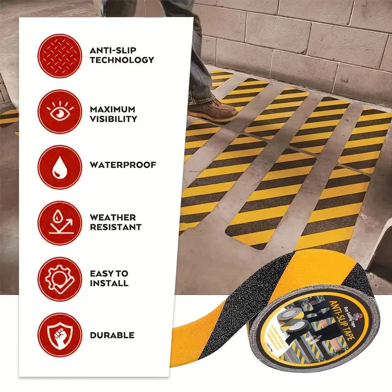 Ruban Antidérapant Adhésif Noir/Jaune – Sécurité Escaliers & Sols - SQES