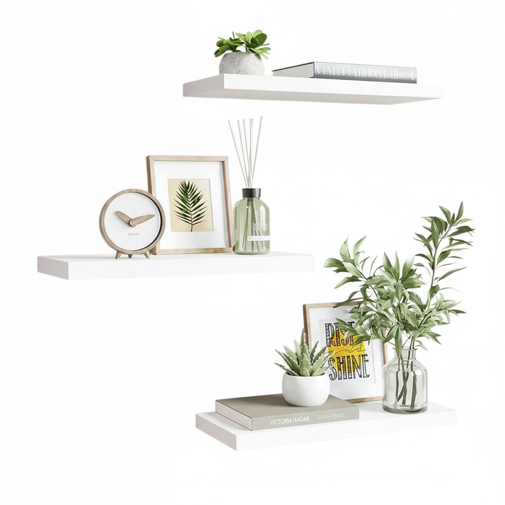Lot de 3 étagères flottantes blanches (60cm, 75cm, 100cm)