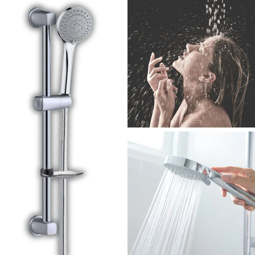 Ensemble Combiné barre de douche, Douchette, Flexible, Porte-Savon - SQES
