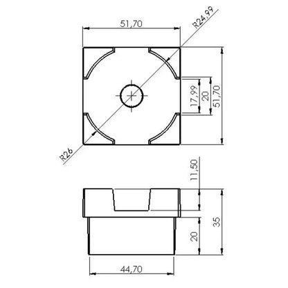 Embout avec glissière réglable pour meuble - 10 pcs 50mmx50mm intérieur NOIR - SQES