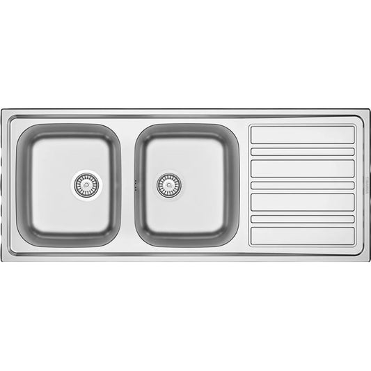 Evier Inox 120x50 cm - 2 Cuves + Égouttoir Encastrable | Banka Sinks