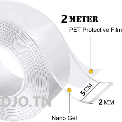 Scotch Magique Transparent, Double Face 2mm x 5cm x 2m, Nano tape - SQES