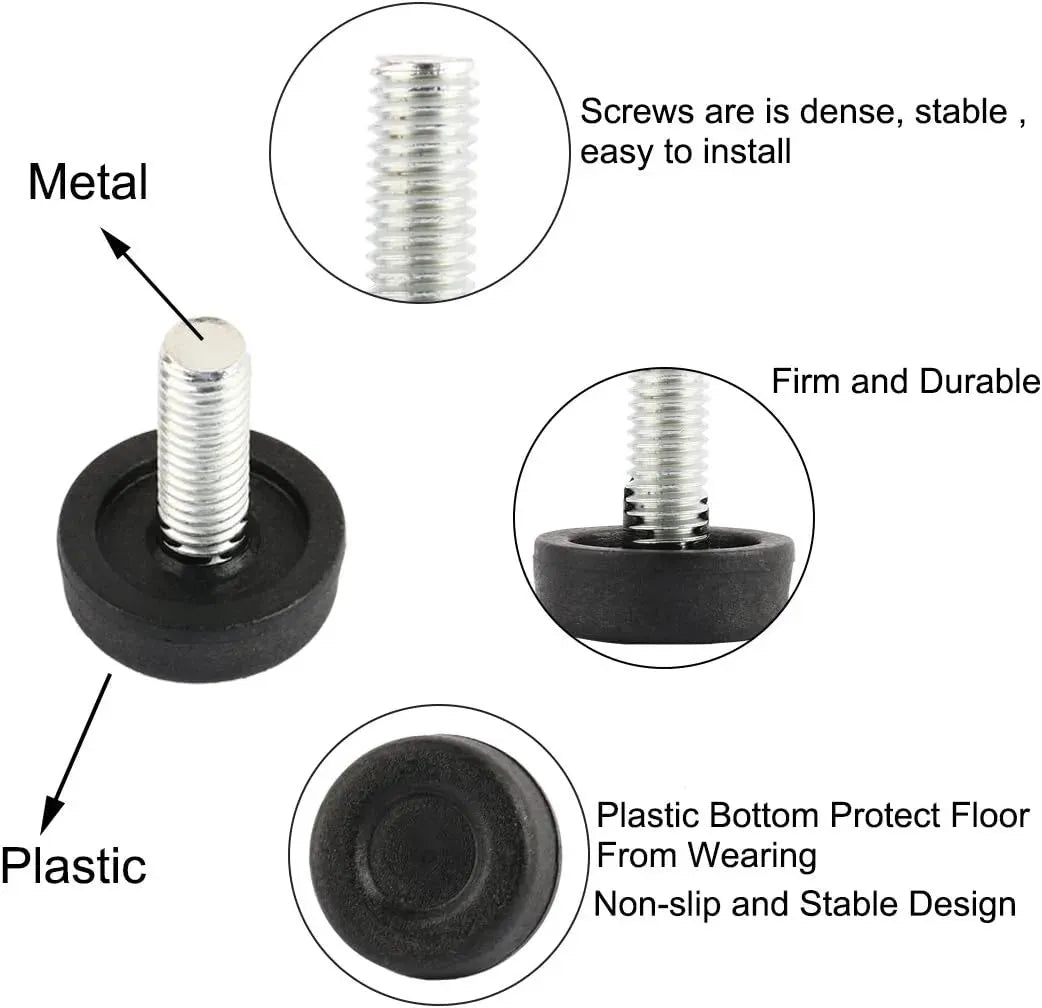 Patins de pieds réglables en hauteur, base en plastique M6x25 D25 - Lot 12pcs - SQES