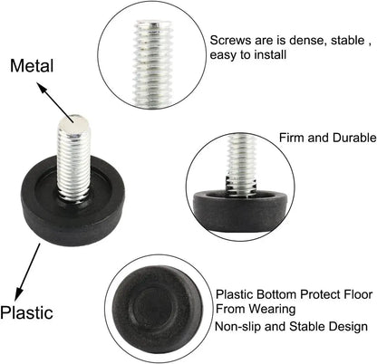 Patins de pieds réglables en hauteur, base en plastique M6x25 D25 - Lot 12pcs - SQES