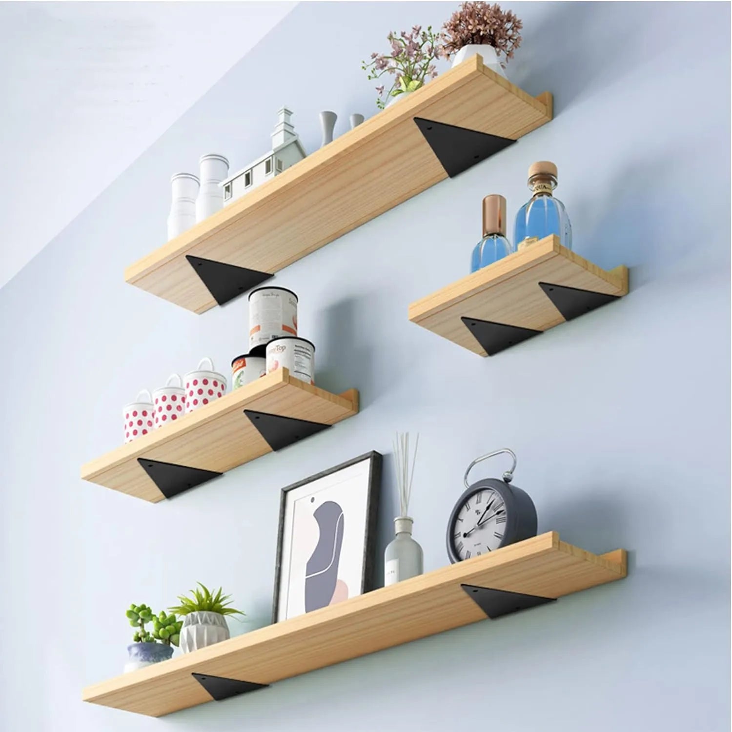Lot de 2 Support d'étagère triangulaires en acier noir - SQES
