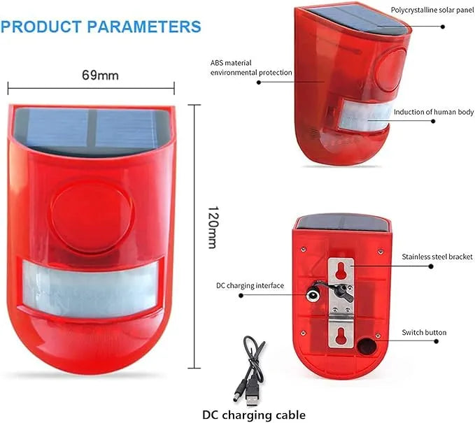 Alarme solaire 110db - Lampe de sécurité étanche à capteur de mouvement IP65 - SQES