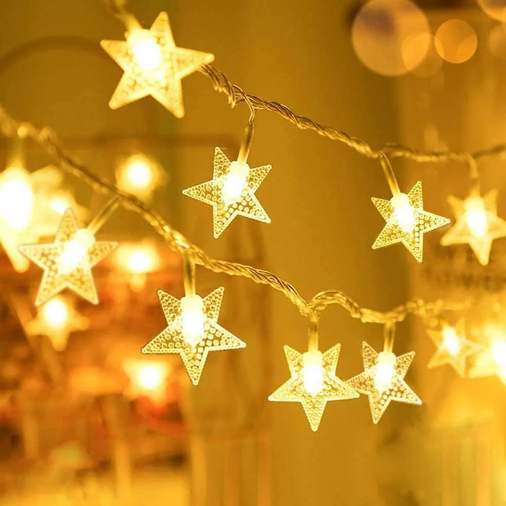 Guirlande lumineuse étoile à piles, 2 m, LED, pour la maison, une fête, un mariage, décoration de jardin - SQES