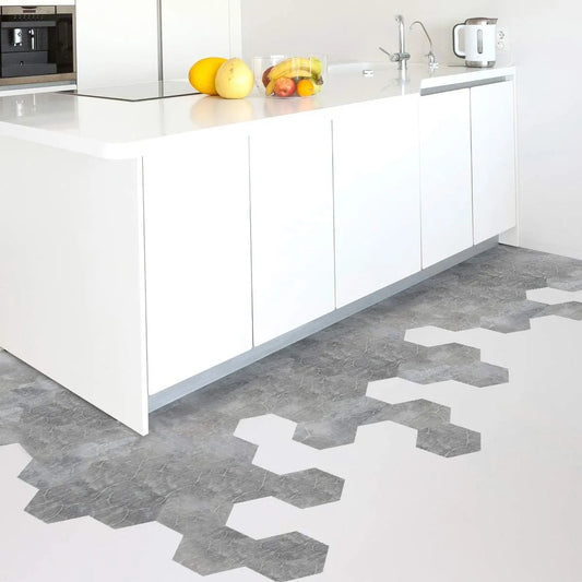Panneaux autocollants de sol en PVC (6 pcs) imperméables et antidérapants hexagonaux 23cmx20cm, Gris - SQES