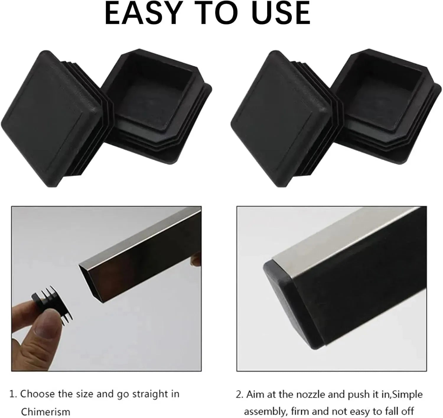 Embout Carré pour meuble - 20 bouchons tube 40mmx40mm NOIR - SQES