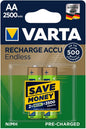 VARTA Pile Rechargeable Endless LR6 BP2 2500 mAh - Pack de 2
