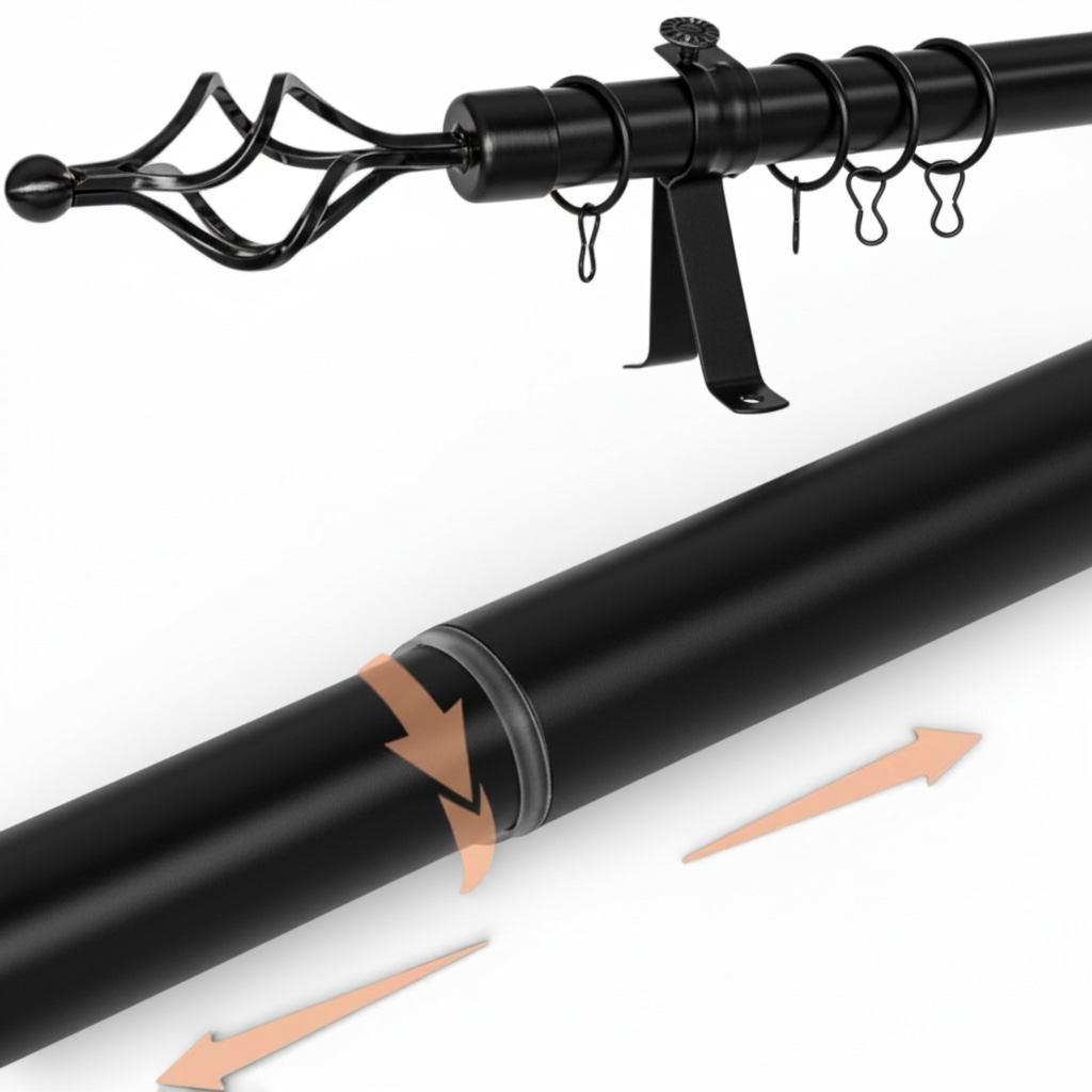 Tringle Tube à Rideau Extensible 1-2m DN28/25 Kit Complet