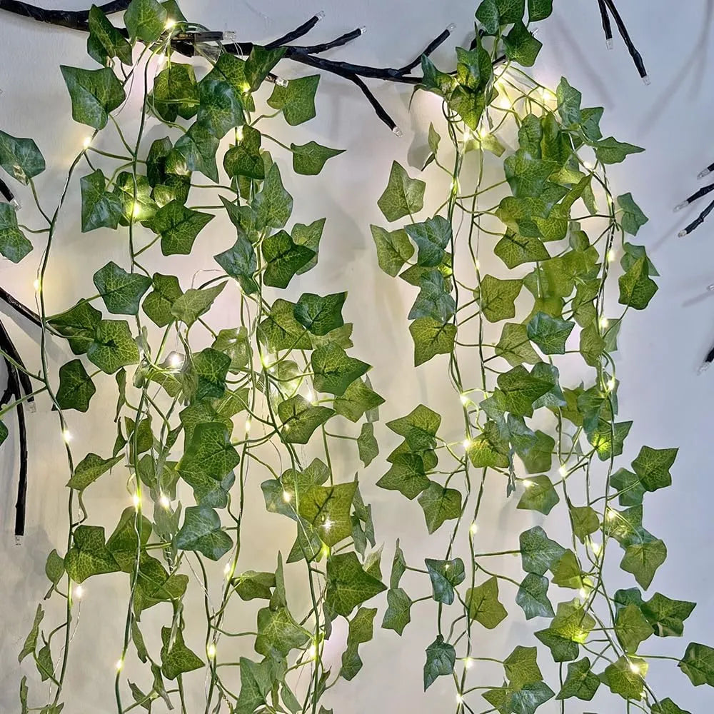 Guirlande lumineuse de feuilles vertes de lierre artificiel - 10m - SQES