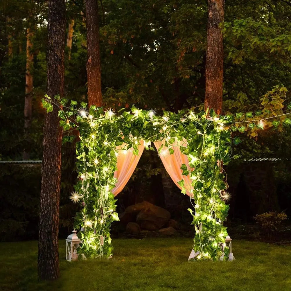 Guirlande lumineuse de feuilles vertes de lierre artificiel - 10m - SQES