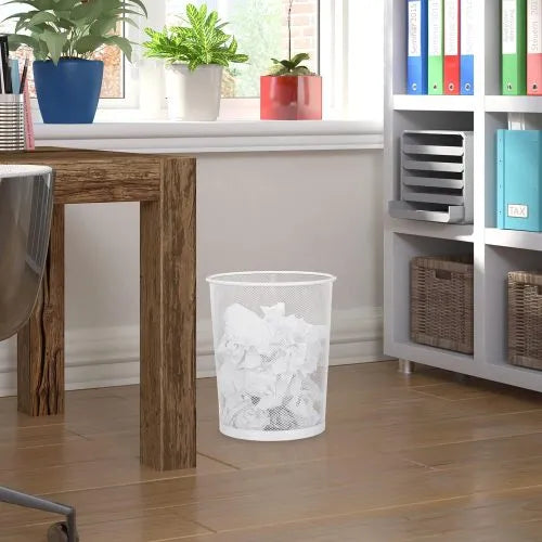 Corbeille à Papier Métallique Blanc de bureau, Cuisine, Salle de Bain - SQES