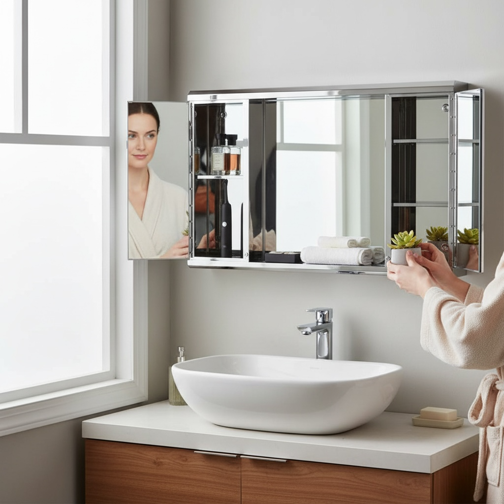 Boîte à Pharmacie Miroir Éclairage LED Inox Double Portes