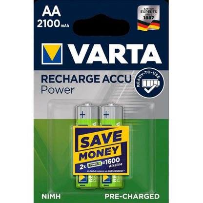 VARTA Pile Rechargeable Recycled LR6 BP2 2100 mAh - Pack de 2