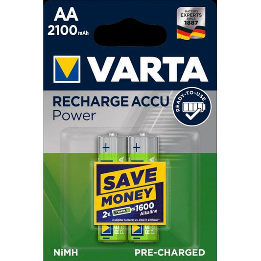 VARTA Pile Rechargeable Recycled LR6 BP2 2100 mAh - Pack de 2