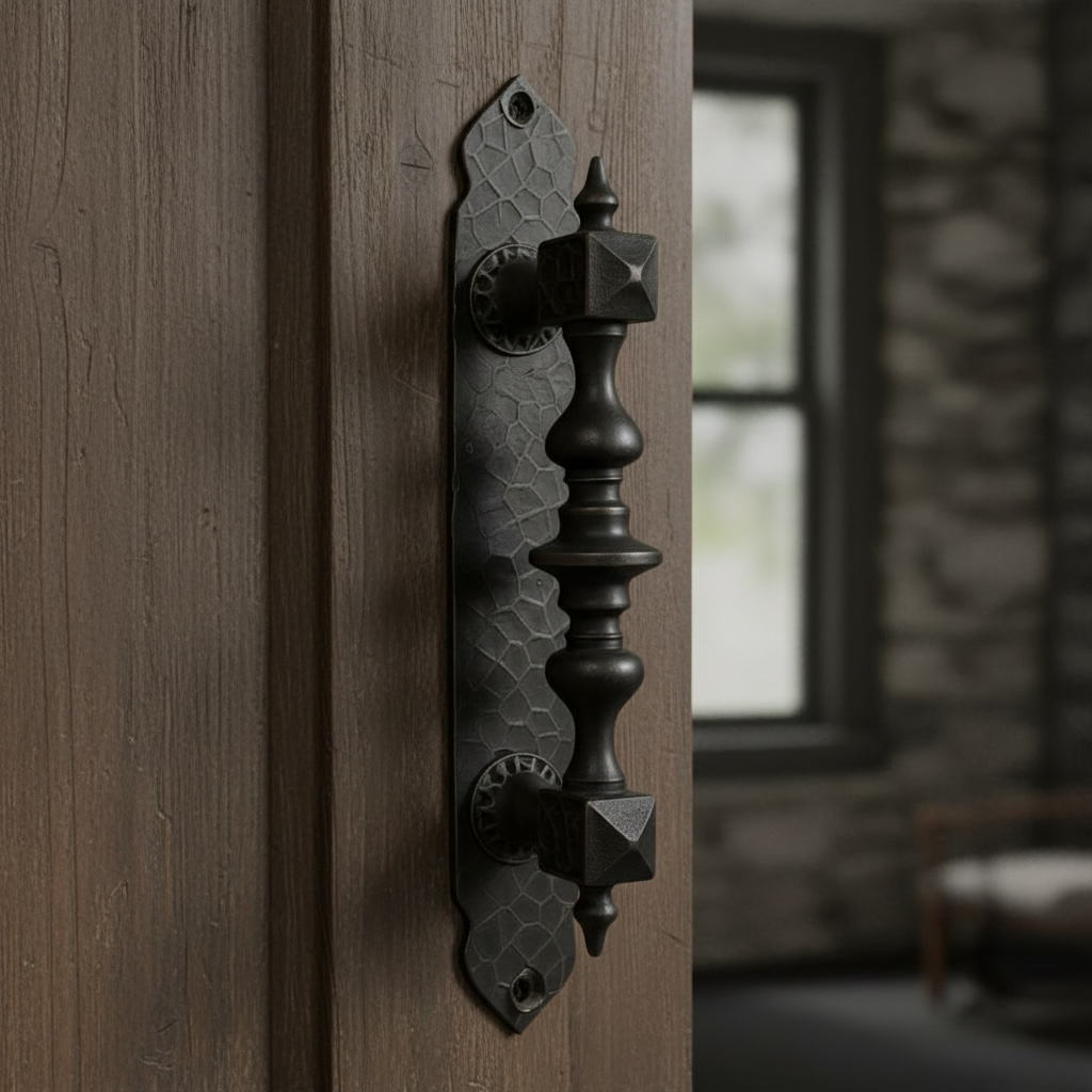 Poignées de porte vintage en laiton massif antique Noir