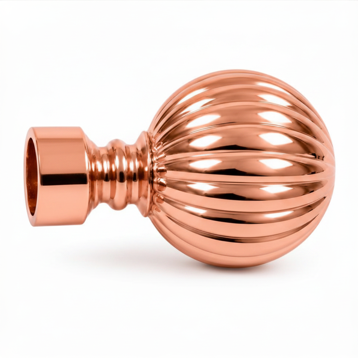 embouts sphériques côtelés en aluminium poli DN25 finition or rosé brillant, modèle ALUMINIUM-ELITE