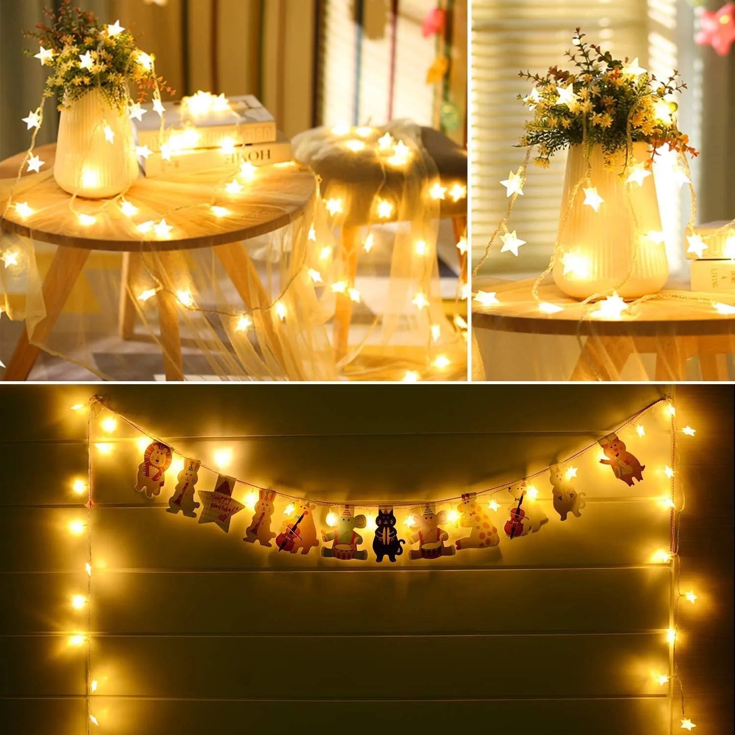 Guirlande lumineuse étoile à piles, 2 m, LED, pour la maison, une fête, un mariage, décoration de jardin - SQES
