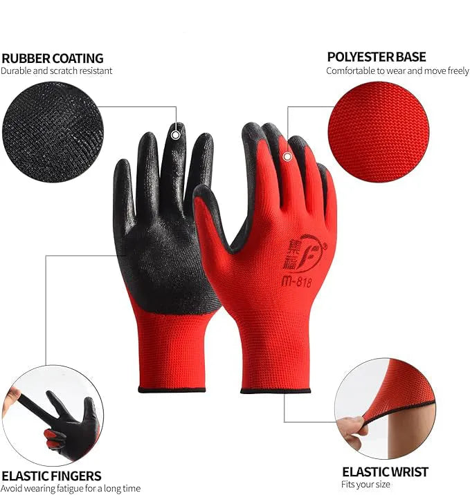 Gants de manutention pour tous travaux en nitrile, Gants de jardinage respirants avec revêtement en caoutchouc - SQES