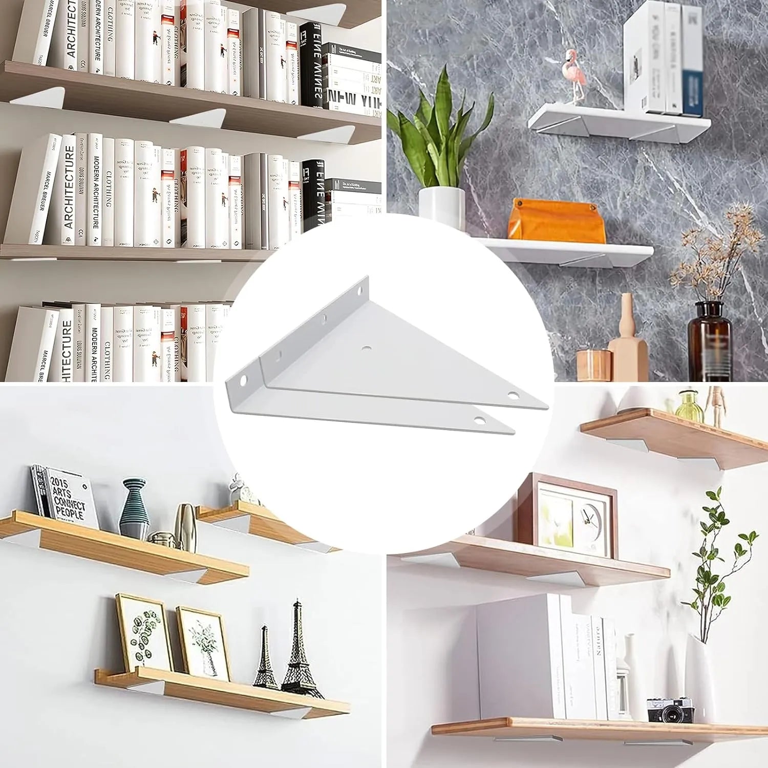 Lot de 2 Support d'étagère triangulaires en acier Blanc - SQES