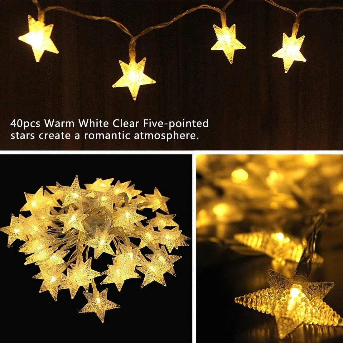 Guirlande lumineuse étoile à piles, 2 m, LED, pour la maison, une fête, un mariage, décoration de jardin - SQES