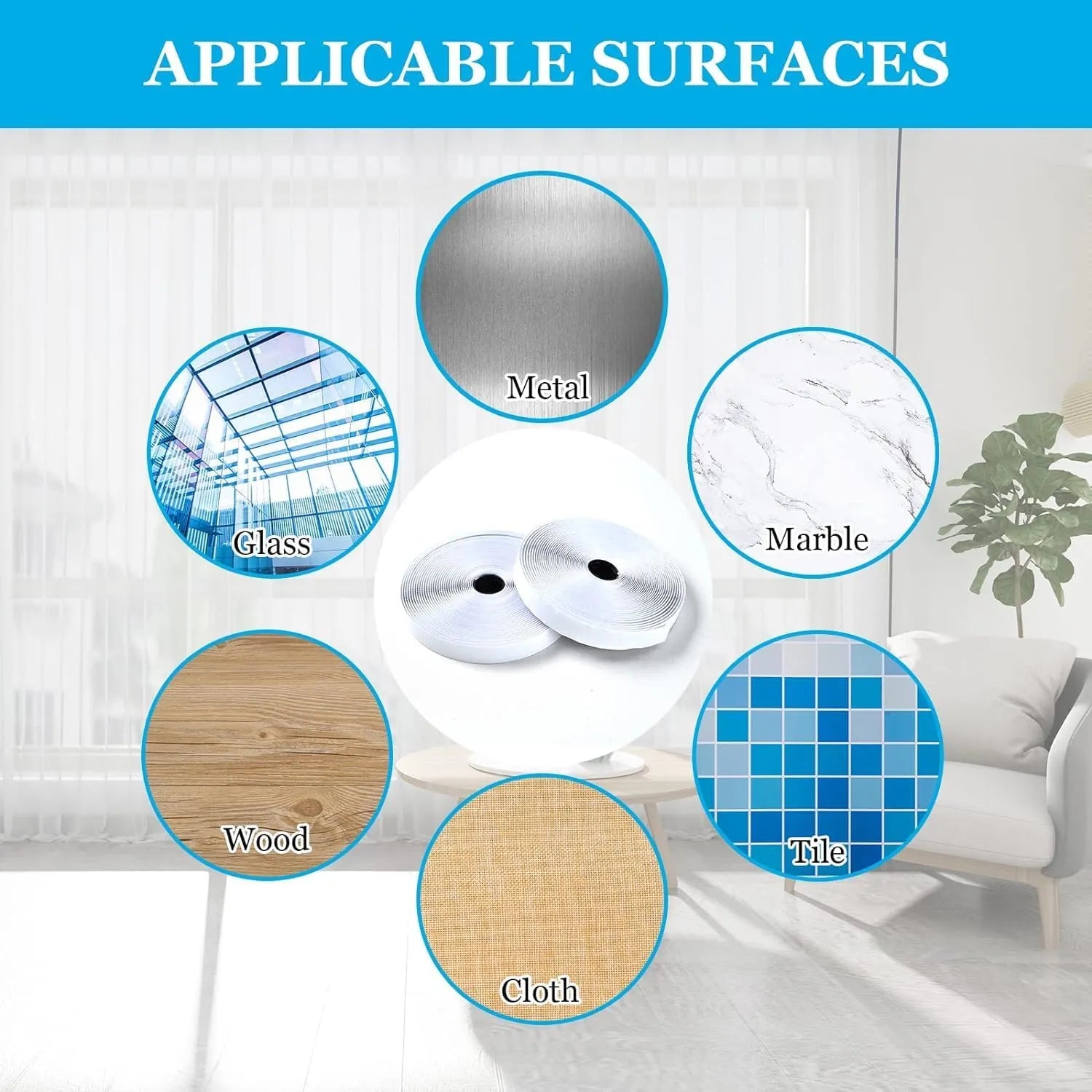 Scratch Autocollant Double Face, Ruban de 100cm x 2cm BLANC - SQES