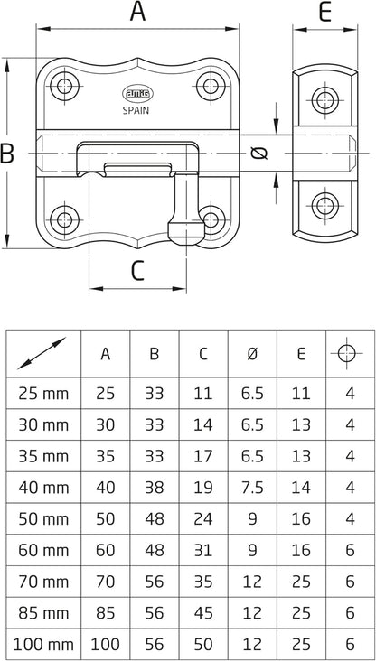 Verrou Box Nickelé – Tailles 30 mm, 40 mm, 50 mm et 60 mm