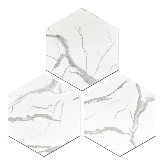 Panneaux autocollants de sol en PVC (6 pcs) imperméables et antidérapants hexagonaux 23cmx20cm, Blanc marbre - SQES