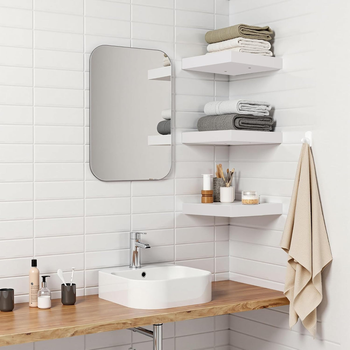 Étagère murale flottante blanche en bois avec fixation invisible – SQES Tunisie