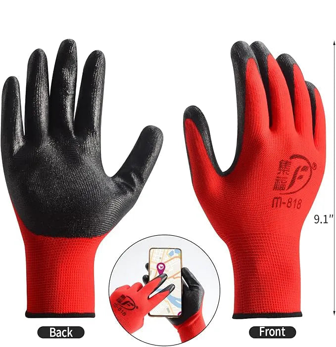 Gants de manutention pour tous travaux en nitrile, Gants de jardinage respirants avec revêtement en caoutchouc - SQES